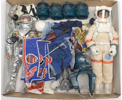 Palitoy Action Man vintage Space related group to include loose jumpsuits, helmets, weapons, plus others, also includes 2 x H