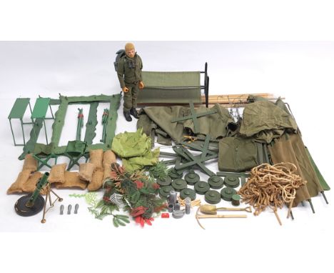Palitoy Action Man vintage (and similar), loose/unboxed Camp/Training Exercise group to include flock head, dressed figure wi
