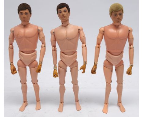 Palitoy Action Man vintage flock hair, gripping hands figures/loose/undressed, a group which appear to be generally Fair, som
