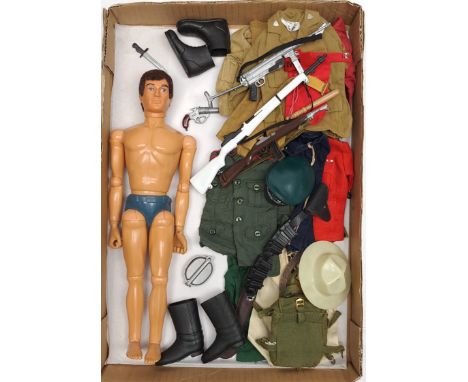 Palitoy Action Man vintage, unboxed group to include undressed eagle eyed, gripping hands figure plus various accessories inc