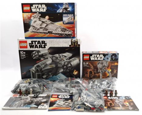 Lego Star Wars Group Including: (1) #75292 The Razor Crest, (2) #8099 Midi-Scale Imperial Star Destroyer, (3) #75153 AT-ST Wa