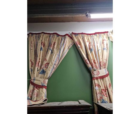 Two pairs of Country house lined floral Chintz pattern curtains, together with accessories and a similar panel