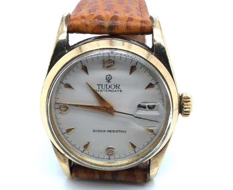 A Tudor Oyster Date gents wristwatch. Circa 1958. Watch reference 7939. 9ct gold capped case diameter 34mm. Stainless steel c