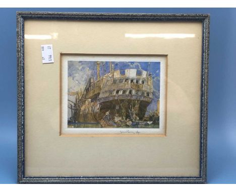Y Sir Frank Brangwyn (1867-1956) Welsh ARR, Gypsy Caravan, signed in pencil, colour woodblock, 10 x 10cm (image size), togeth