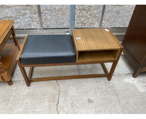 A RETRO TEAK EFFECT TELEPHONE TABLE/SEAT 