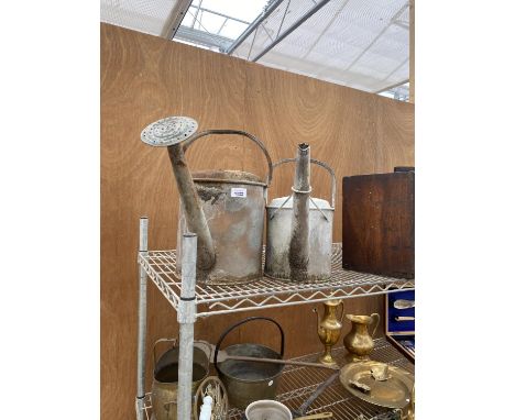 TWO VINTAGE GALVANISED WATERING CANS 