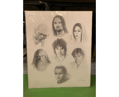 A BLACK AND WHITE SKETCH STYLE PICTURE DEPICTING THE LORD OF THE RINGS 