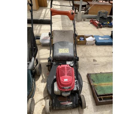 A CASTLE GARDEN LAWN MOWER WITH HONDA GCV160 PETROL ENGINE AND GRASS BOX BELIEVED WORKING ORDER BUT NO WARRANTY 