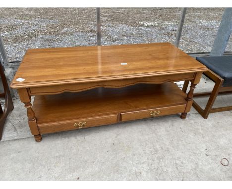 A YOUNGER FURNITURE TWO TIER COFFEE TABLE WITH TWO DRAWERS TO THE BASE, 45X21" 