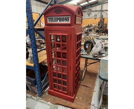 A LARGE WOODEN THREE SHELF CABINET IN THE STYLE OF AN ENGLISH TELEPHONE BOX 175CM HEIGHT 59CM WIDTH 55CM DEPTH 