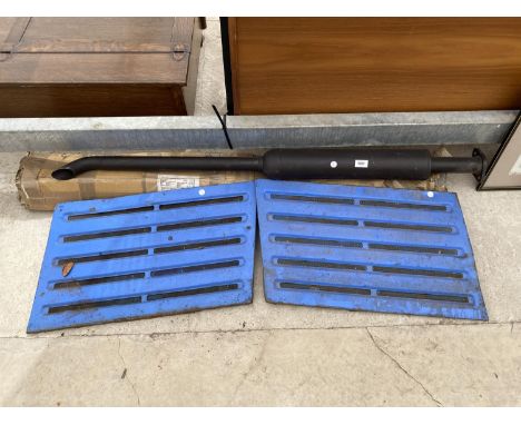 A PAIR OF SIDE PANELS FROM A LEYLAND TRACTOR AND AN EXHUAST PIPE 
