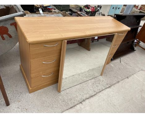 A MODERN TWIN PEDESTAL DRESSING TABLE WITH WALL MIRROR 