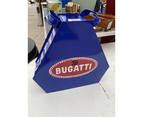 A BLUE 'BUGATTI' FUEL CAN WITH BRASS CAP 
