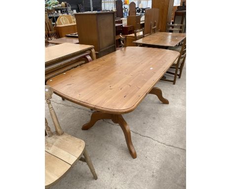 A MODERN PINE PEDESTAL DINING TABLE, 71X36" 