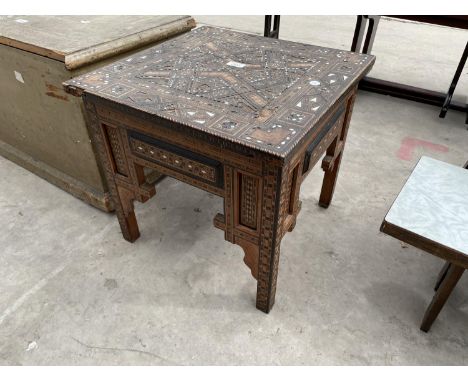 AN ISLAMIC TABLE INSET WITH MOTHER OF PEARL, 17.5" SQUARE 