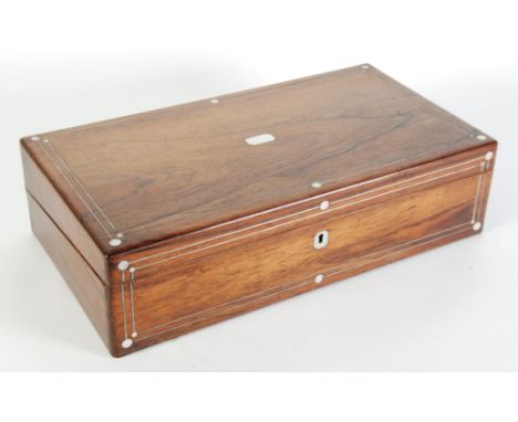 VICTORIAN ROSEWOOD AND MOTHER OF PEARL INLAID PORTABLE WRITING SLOP, typical form, lacks interior, 5" (12.7cm) high, 18" x 9 