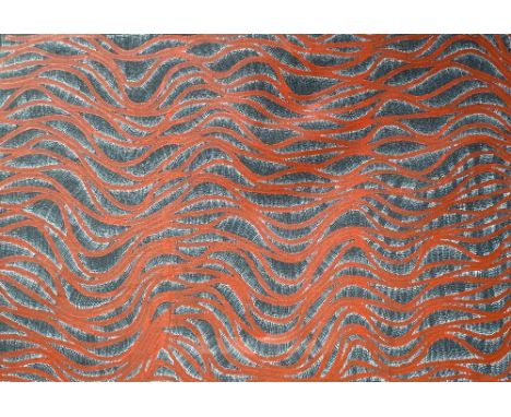 CHRISTINE PETERSON NUNGALA (B.1973) AUSTRALIAN ABORIGINAL OIL PAINTING ON CANVAS "Abstract Pattern" Wavy red lines on a black