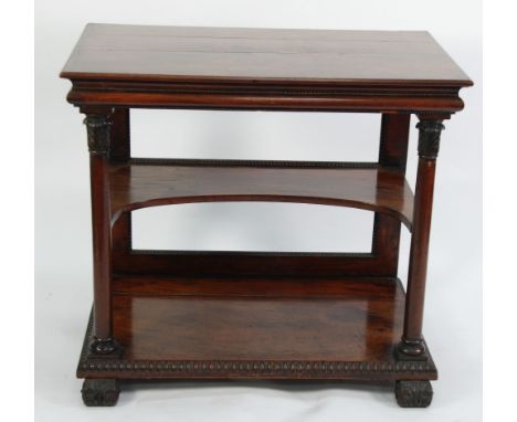 GEORGE IV FLAME CUT MAHOGANY BUFFET, the moulded oblong top with bobbin and reel and cushion moulded frieze above a concave o