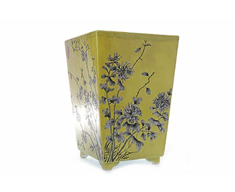 CHINESE QING DYNASTY CERAMIC PLANTER with bamboo designs on a yellow ground, 28cm high
