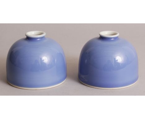 A PAIR OF GOOD QUALITY CHINESE CLAIRE-DE-LUNE PORCELAIN WATER POTS, each base with a six-character Kangxi mark, 3.9in diamete