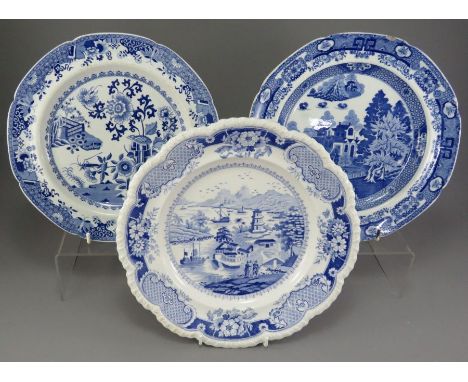 A group of early nineteenth century blue and white transfer-printed wares, c. 1820-30. To include: a Spode Grasshopper patter