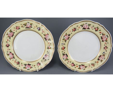 Two early nineteenth century porcelain hand-painted Chamberlain Worcester plates, c. 1820.  Each is decorated with flowers to