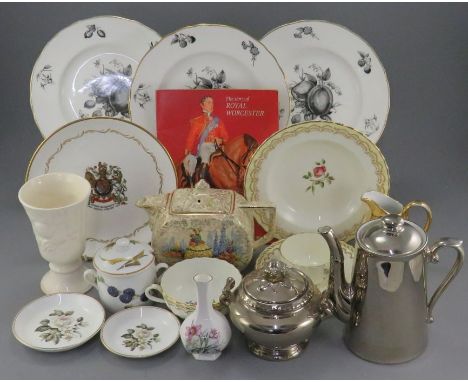 A group of twentieth century Royal Worcester porcelain pieces. To include: Cromwell, Kent, Roanoke, pin dishes, a vase, three