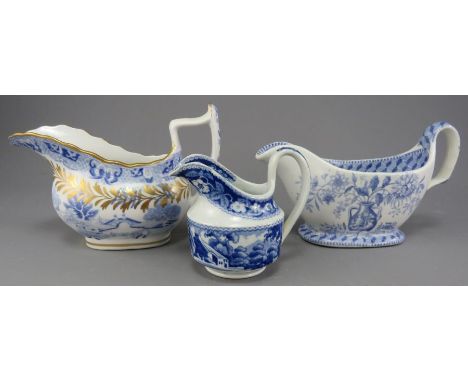 A group of early nineteenth century blue and white transfer-printed creamers, c. 1820. To include: an uncommon Spode Portland