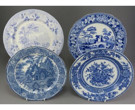 A group of early nineteenth century blue and white transfer-printed wares, c. 1820-30. To include: a Riley Union Border plate
