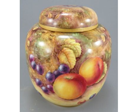 A superb late twentieth century hand-painted Royal Worcester fruit pattern ginger jar and cover, c. 1990-5. It is beautifully