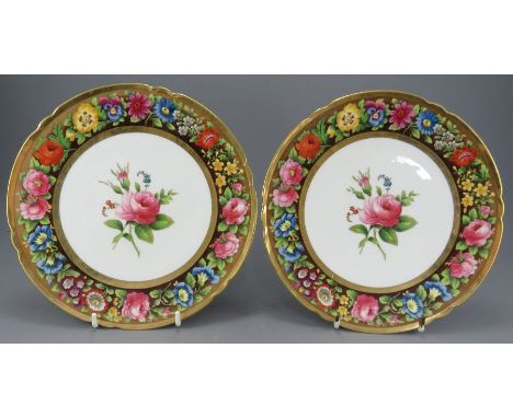 A pair of late nineteenth century hand-painted and printed Copeland Spode plates, c. 1895. Each is decorated with a central r