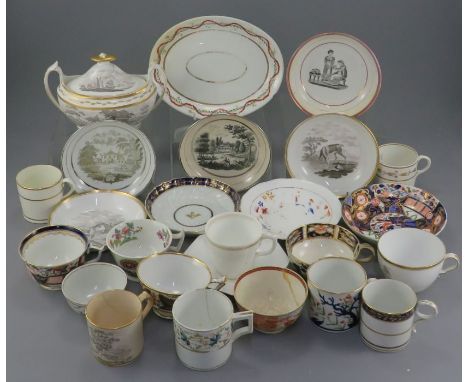 A study group of early nineteenth century British porcelain tea wares, to include Spode, Newhall, Derby, Hilditch and more. C