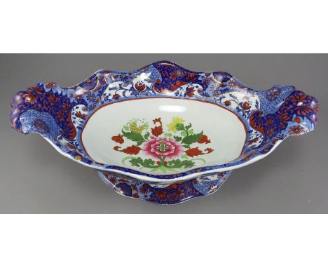 An early nineteenth century blue and white transfer-printed Spode Italian / pattern 2635 large footed two-handled comport c. 