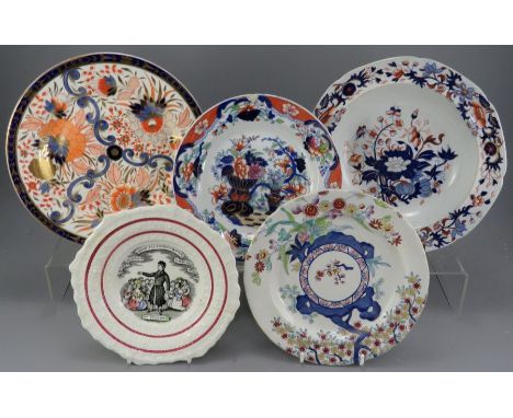 A group of early nineteenth century transfer-printed and hand-painted wares, c. 1825. To include: two Spode New Stone plates,