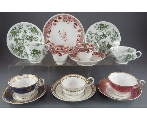 A group of early nineteenth century hand-painted mainly Spode and Copeland & Garrett porcelain cups and saucers, c. 1820-33. 