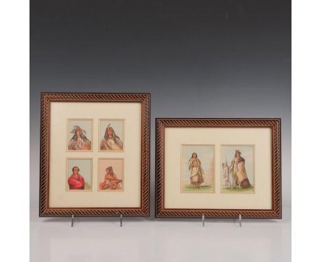 Set of seven color lithographs by George Catlin who traveled the American West to portrait and record the life of Plain India