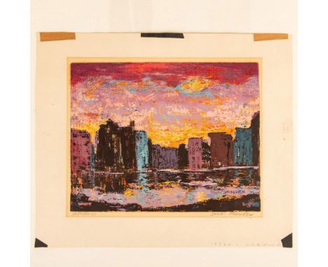 This original colorful silkscreen on paper entitled Reflections is by Modern Abstract painter and printmaker Dorie Marder. Sh