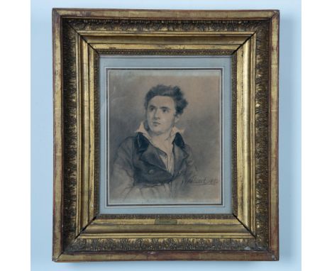 This double sided frame includes two antique pastel drawings by Romantic genre and portrait painter Octave Tassaert, a contem
