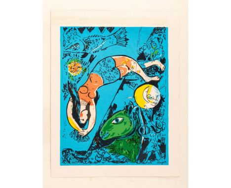 Le Cirque Bleu (Blue Circus) is an original lithograph after artist Marc Chagall. He used splendid colors of deep blue-green 