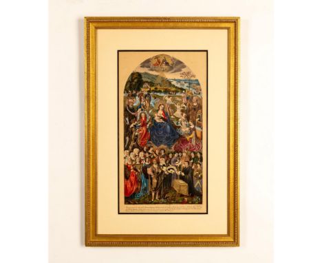 French antique original hand-colored lithograph after the votive painting of the biblical Madonna by the Master of Amiens tha