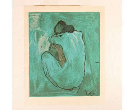Large color lithograph on wove paper entitled The Blue Nude (The Girl or Femme Nue II) after Pablo Picasso's 1902 original pa