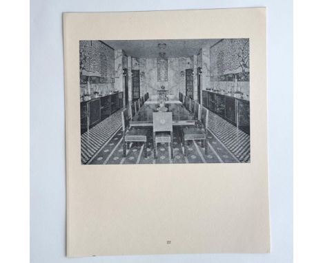 Antique original Art Nouveau collotype on thick laid paper featuring the Trees of Life friezes in the Dining Room of the Stoc