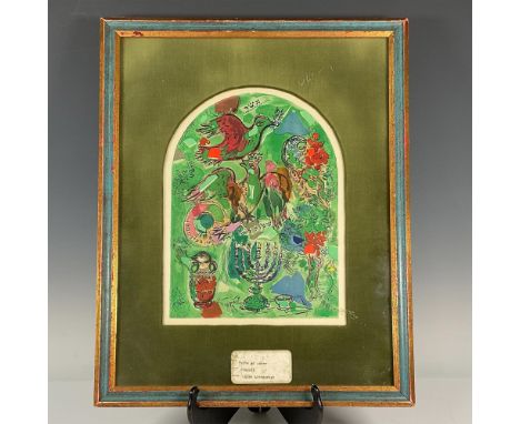 Tribe of Asher is an original color lithograph on wove paper after Marc Chagall's original stained glass windows from the Win