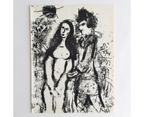 Monochrome lithograph on Arches wove paper entitled Le Clown Amoureux (The Clown in Love) after Marc Chagall's original. Publ