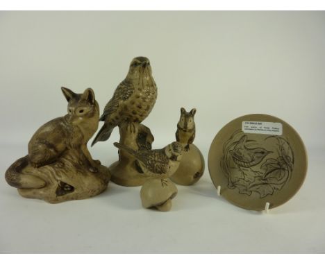 Five pieces of Poole Pottery stoneware by Barbara Linley-Adams, impressed marks one with incised signature, H20cm diminishing