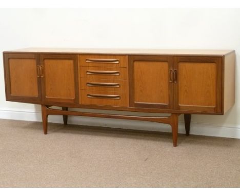 G-Plan vintage retro teak sideboard fitted with four drawers and double cupboard either side, W213cm, H80cm, D46cm 
