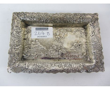 Victorian silver trinket tray embossed with rural scenes import marks Thomas Glaser London1894 15cm