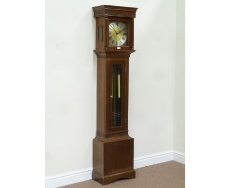 Reproduction mahogany longcase Grandmother clock, double weight driven, bell chiming movement