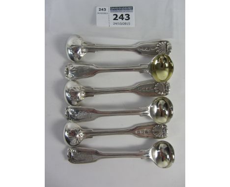 Set of six George III silver fiddle shell and thread salt spoons by Paul Storr London 1813 approx 4.9oz