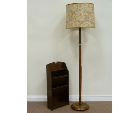 Standard lamp with William Morris print shade,and an early 20th century oak magazine rack, (W39cm)